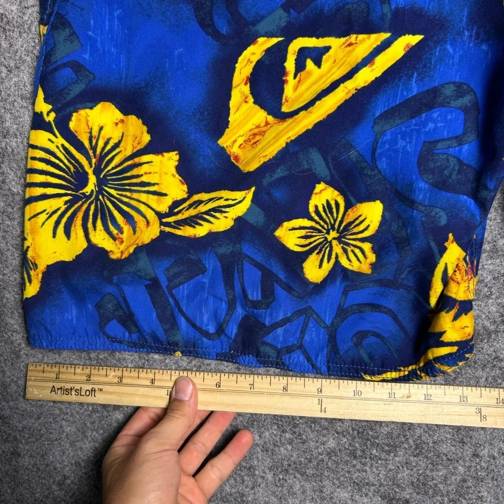 Quiksilver Board Shorts Blue Yellow Hibiscus Floral Vintage Skater Men Size 38